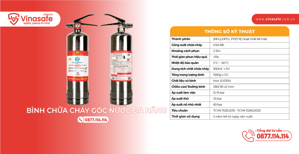 Thông số kỹ thuật bình chữa cháy gốc nước DPA-I1L (inox 304)