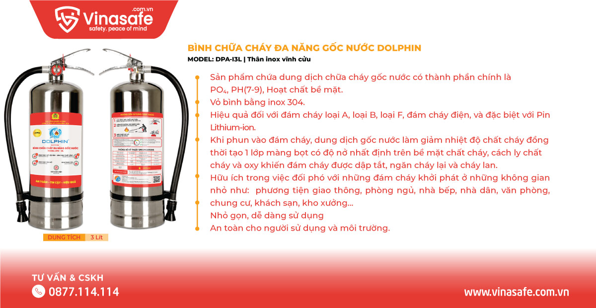 Ưu điểm Bình chữa cháy gốc nước Dolphin DPA-I3L (thân inox)