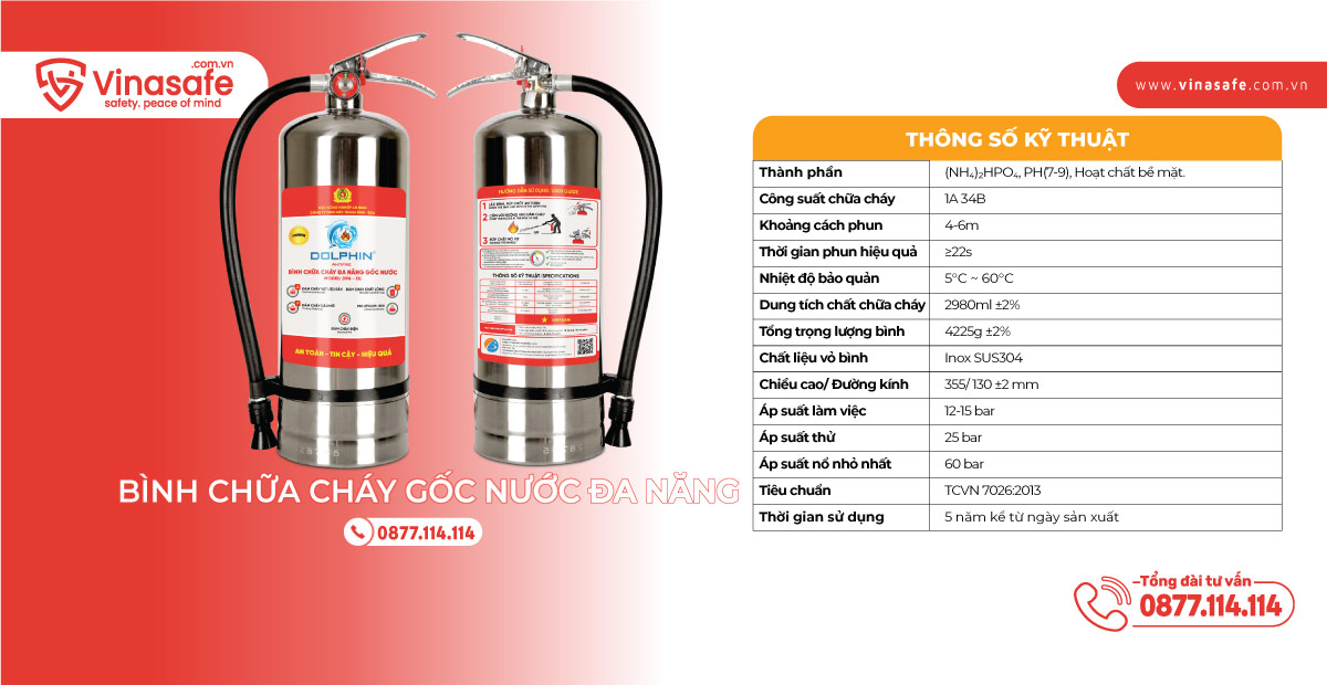 Thông số kỹ thuật bình chữa cháy gốc nước DPA-I3L (inox)