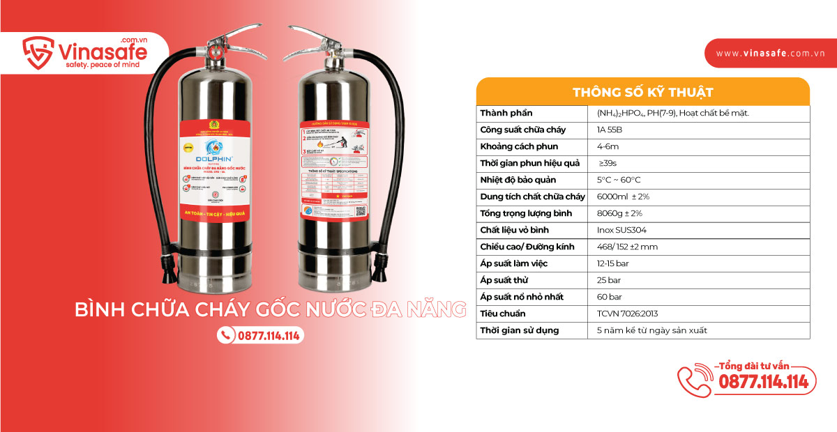 Thông số kỹ thuật bình chữa cháy gốc nước DPA-I6L (inox)