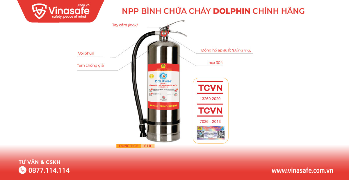 Cấu tạo bình chữa cháy gốc nước Dolphin DPA-I6L (inox)