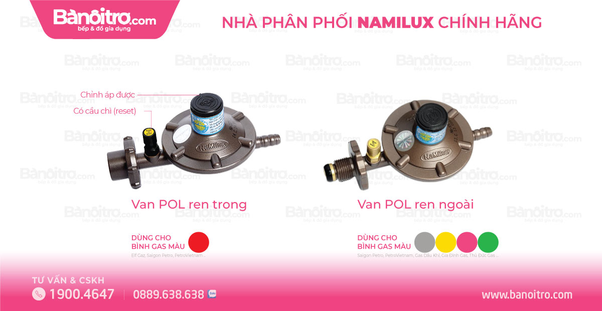 Van gas NaMilux ngang dùng cho bình gas màu đỏ/xám - van ga