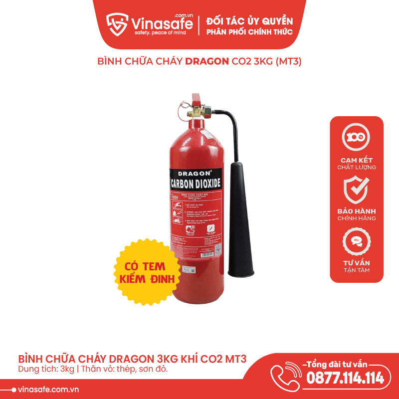 Bình chữa cháy CO2 3kg Dragon có tem kiểm định