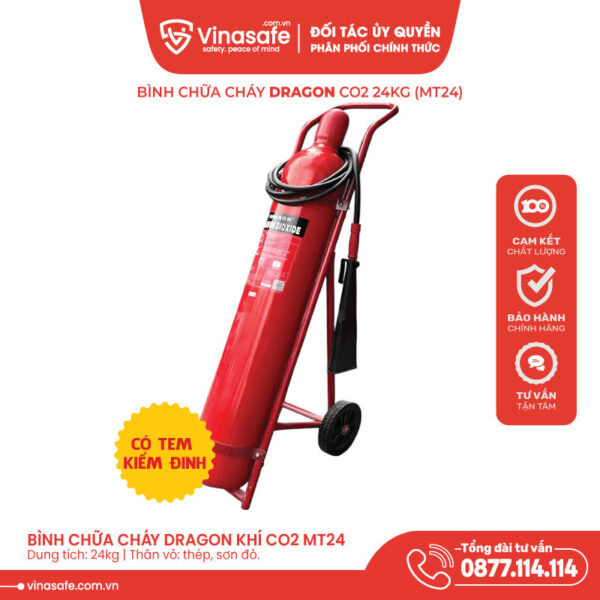Bình chữa cháy CO2 24kg Dragon xe đẩy có Kiểm định