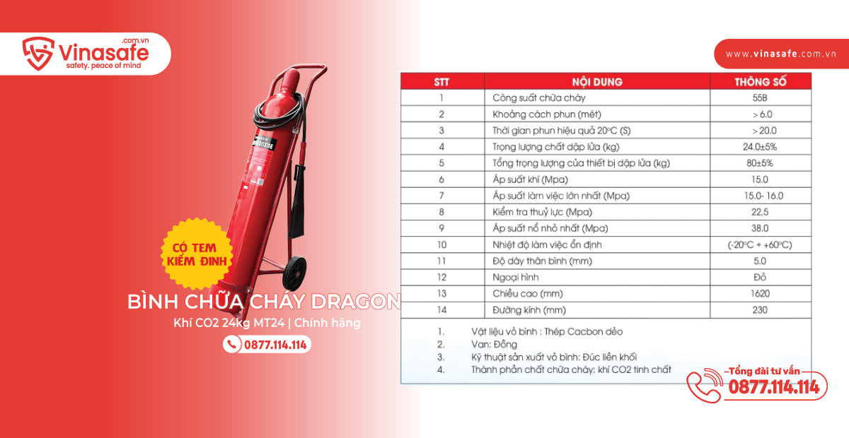 Thông số kỹ thuật của bình cứu hoả Dragon MT24