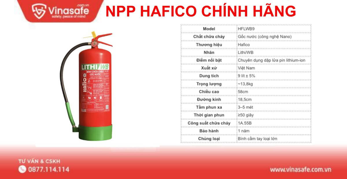 Bình chữa cháy pin Hafico Lithi/WB HFLWB9 9 lít