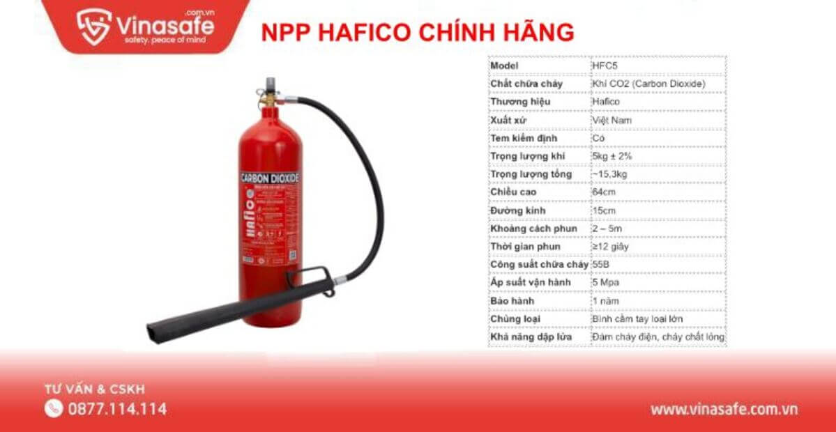 Bình chữa cháy khí CO2 Hafico HFC5 5kg