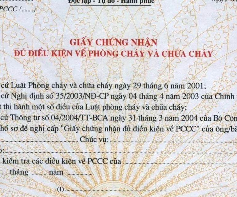 giấy chứng nhận đủ điều kiện về pccc